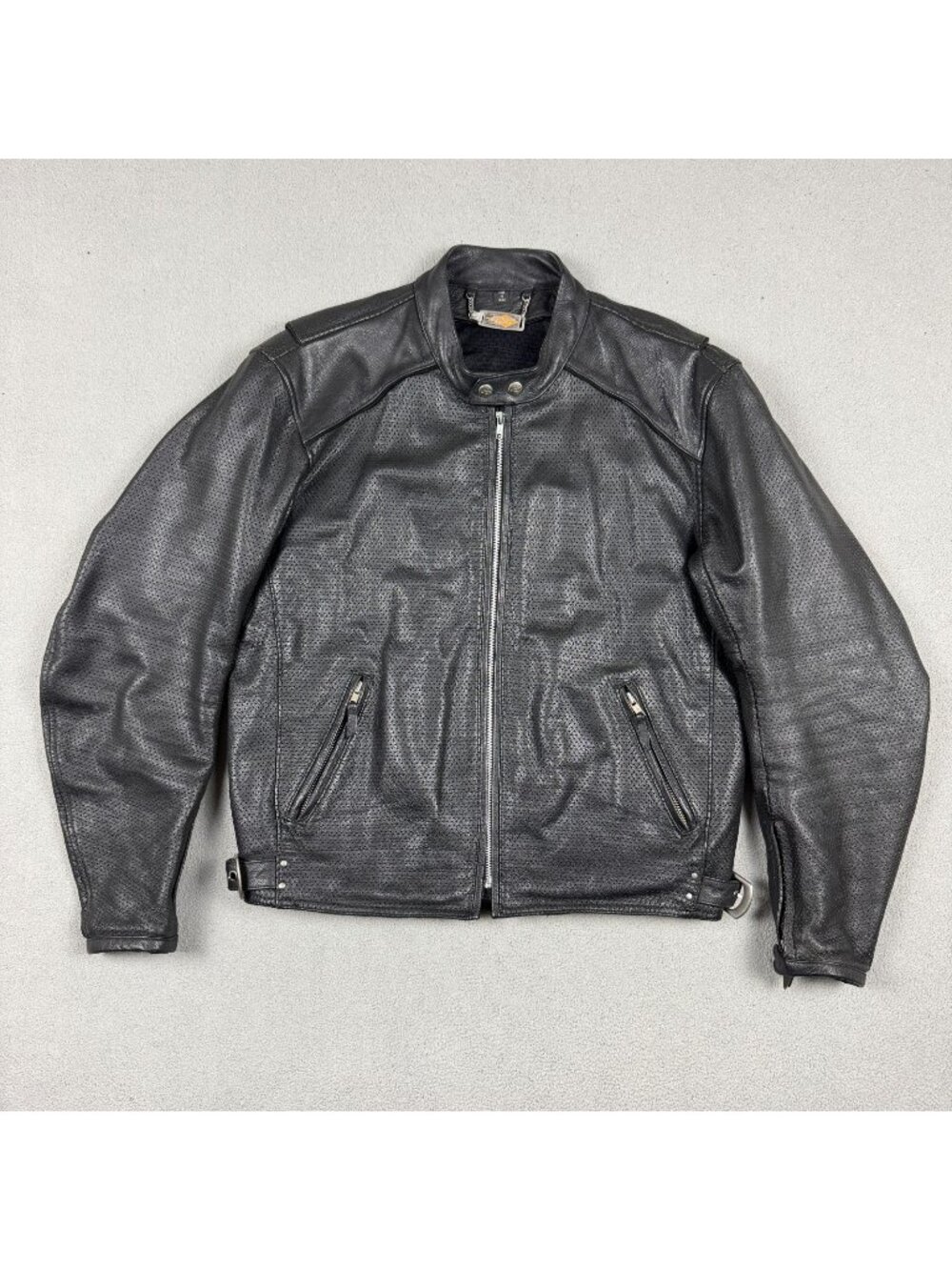 Power Trip Leather Perforated Motorcycle Jacket Mens Large Black Biker Moto 3M
